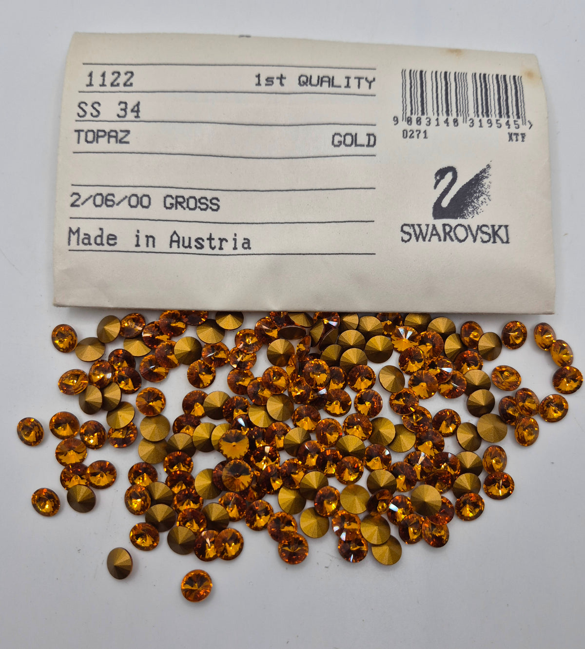 #1122 - Factory Pack Swarovski Crystal Topaz ss34 7mm Rivoli Chaton Stones; 360pc