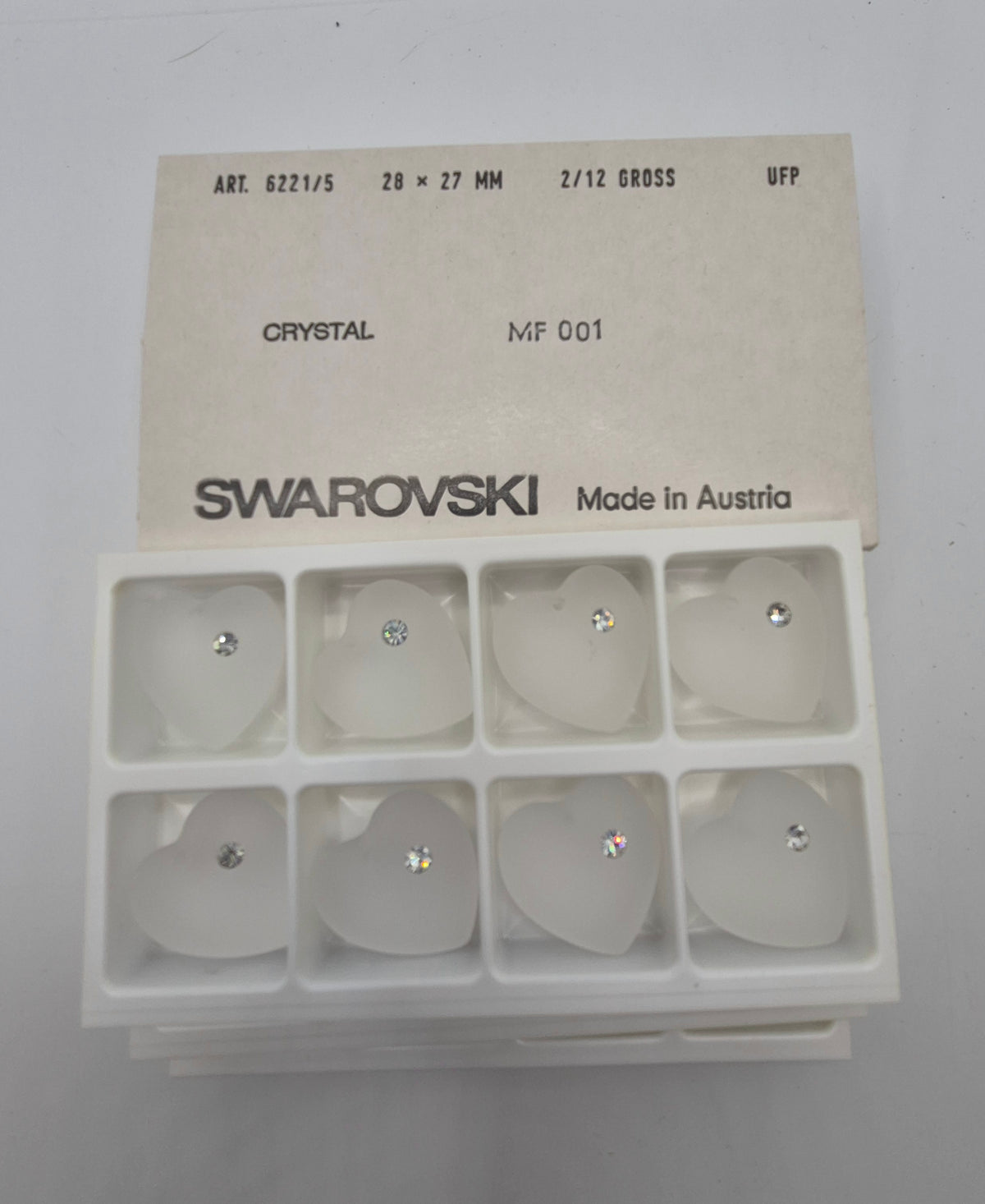 #6221/5 - Factory Pack Swarovski Crystal Frost Matte 28mm Heart w/ Rhinestone Pendants; 24pc