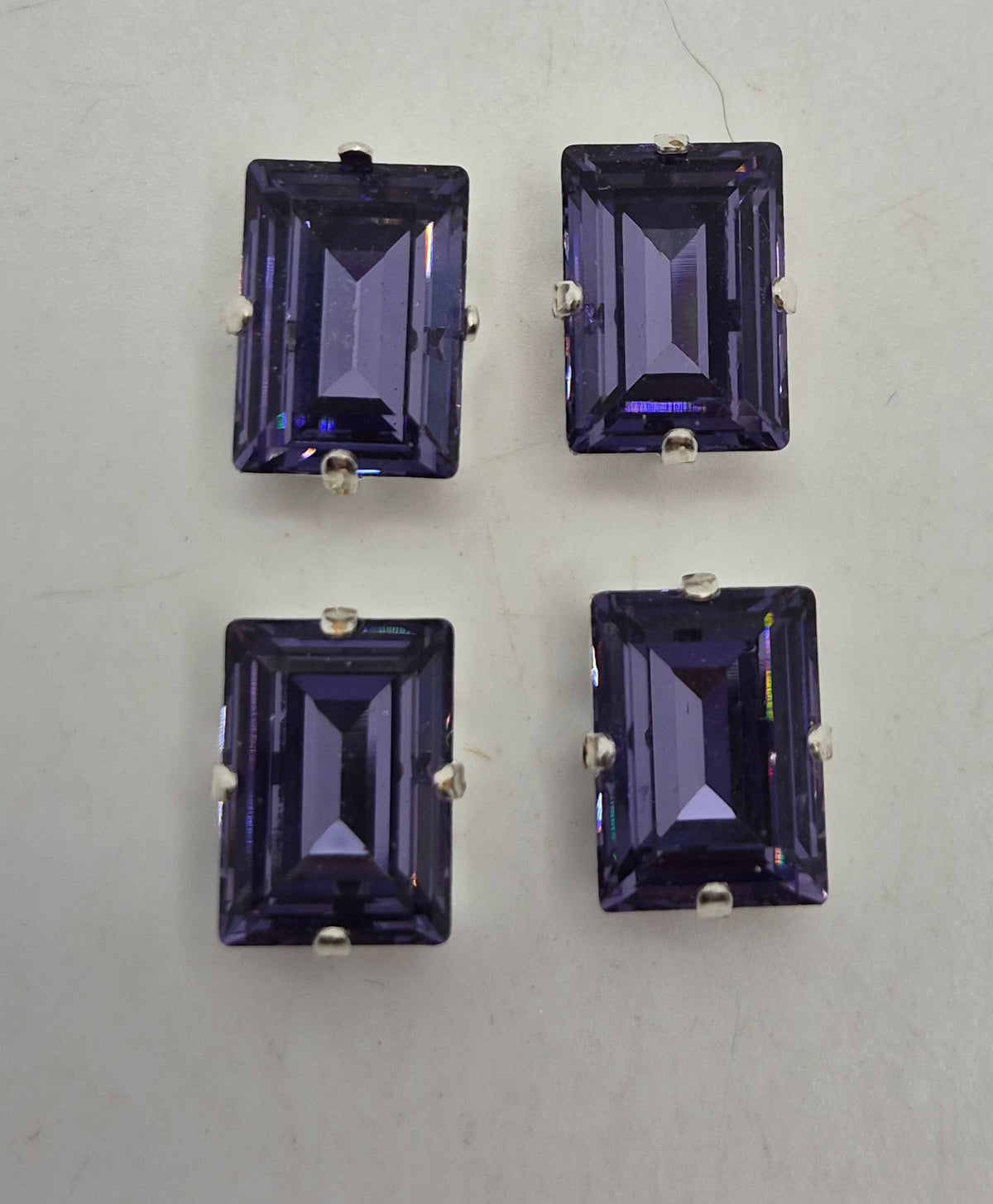 #4527 - 4pc Swarovski Crystal Tanzanite 14x10mm Rectangle Stones in Metal Setting; LAST ONE