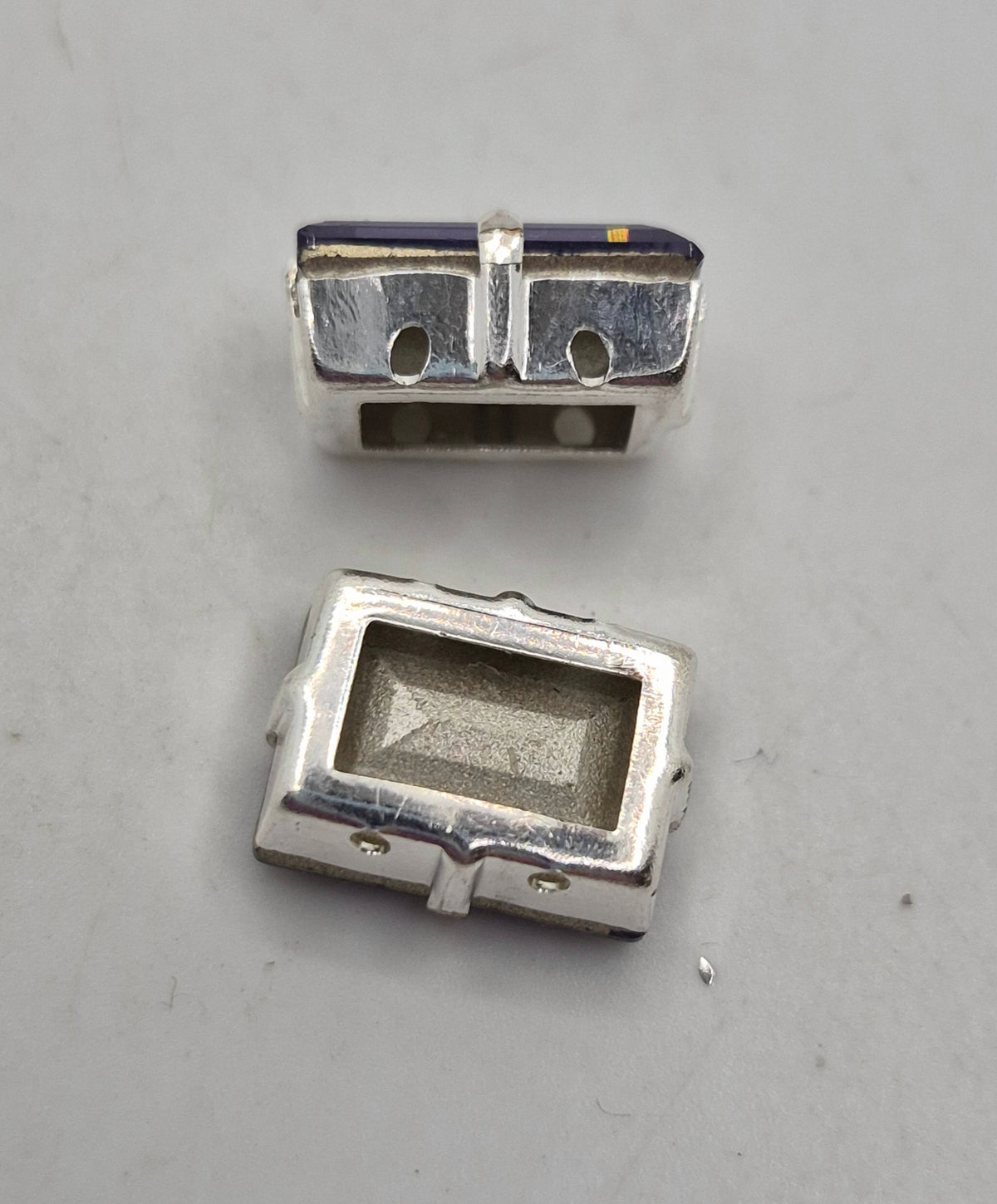 #4527 - 4pc Swarovski Crystal Tanzanite 14x10mm Rectangle Stones in Metal Setting; LAST ONE