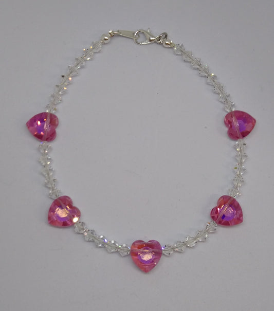 Bracelet/ Anklet - Swarovski Crystal Heart Beads; MULTIPLE COLOR CHOICES