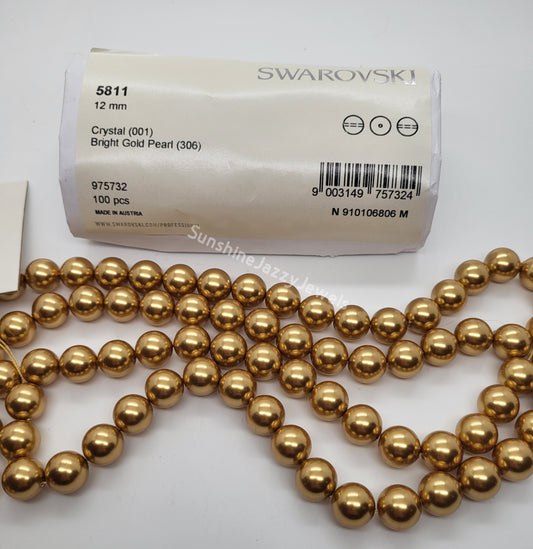 #5811 - Factory Pack Swarovski Crystal Bright Gold 12mm Round Pearl Beads