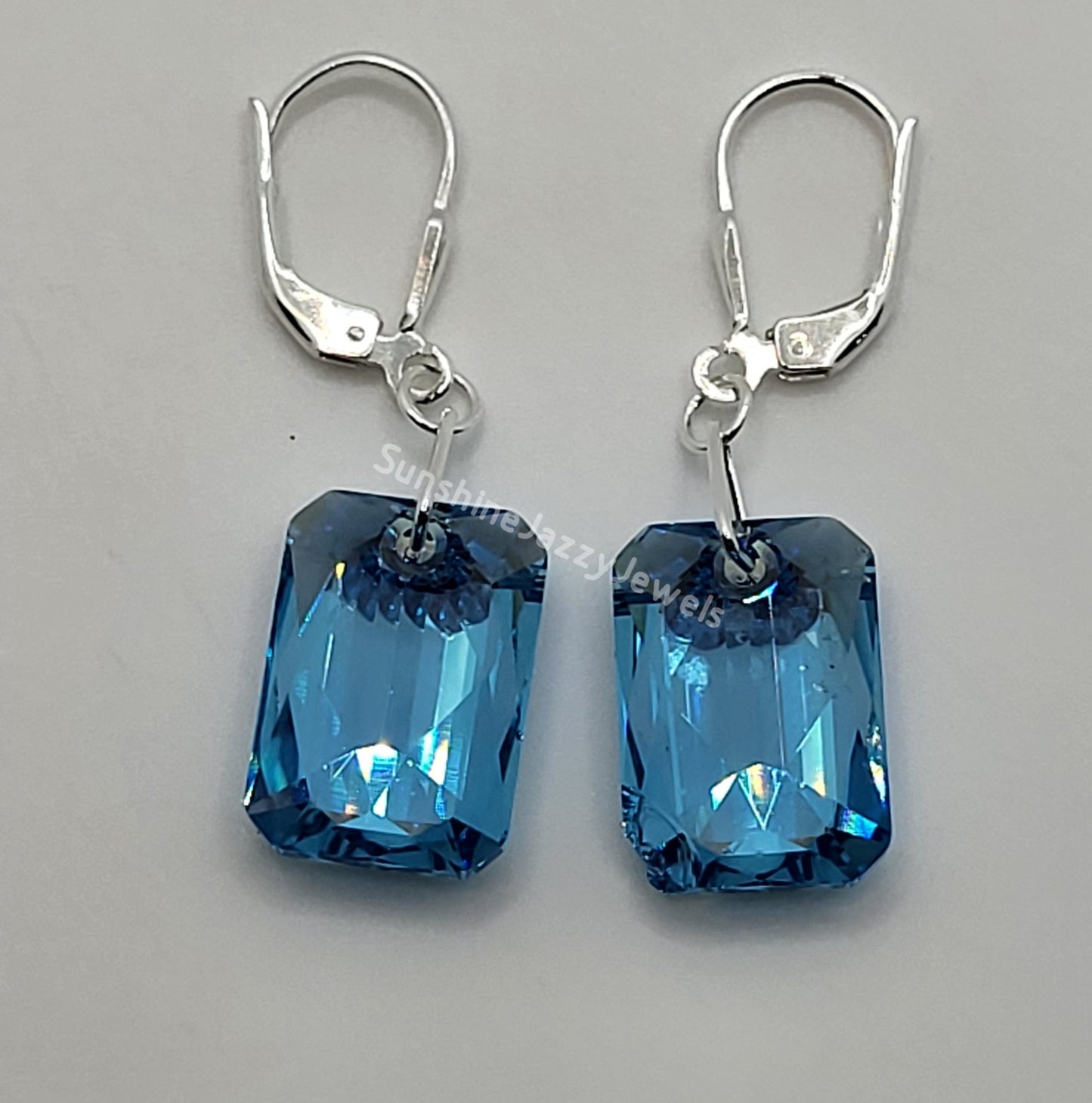 Sterling Silver Earrings - Swarovski Crystal Emerald Cut; Many Colors!