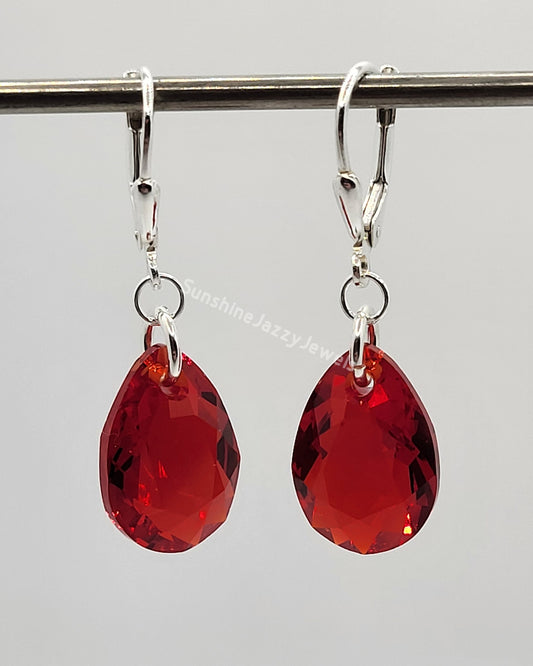 Sterling Silver Earrings - Swarovski Crystal Pear Cut; Many Colors!