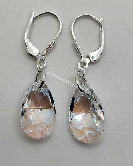 Sterling Silver Earrings - Swarovski Crystal Shimmer Pear Drops