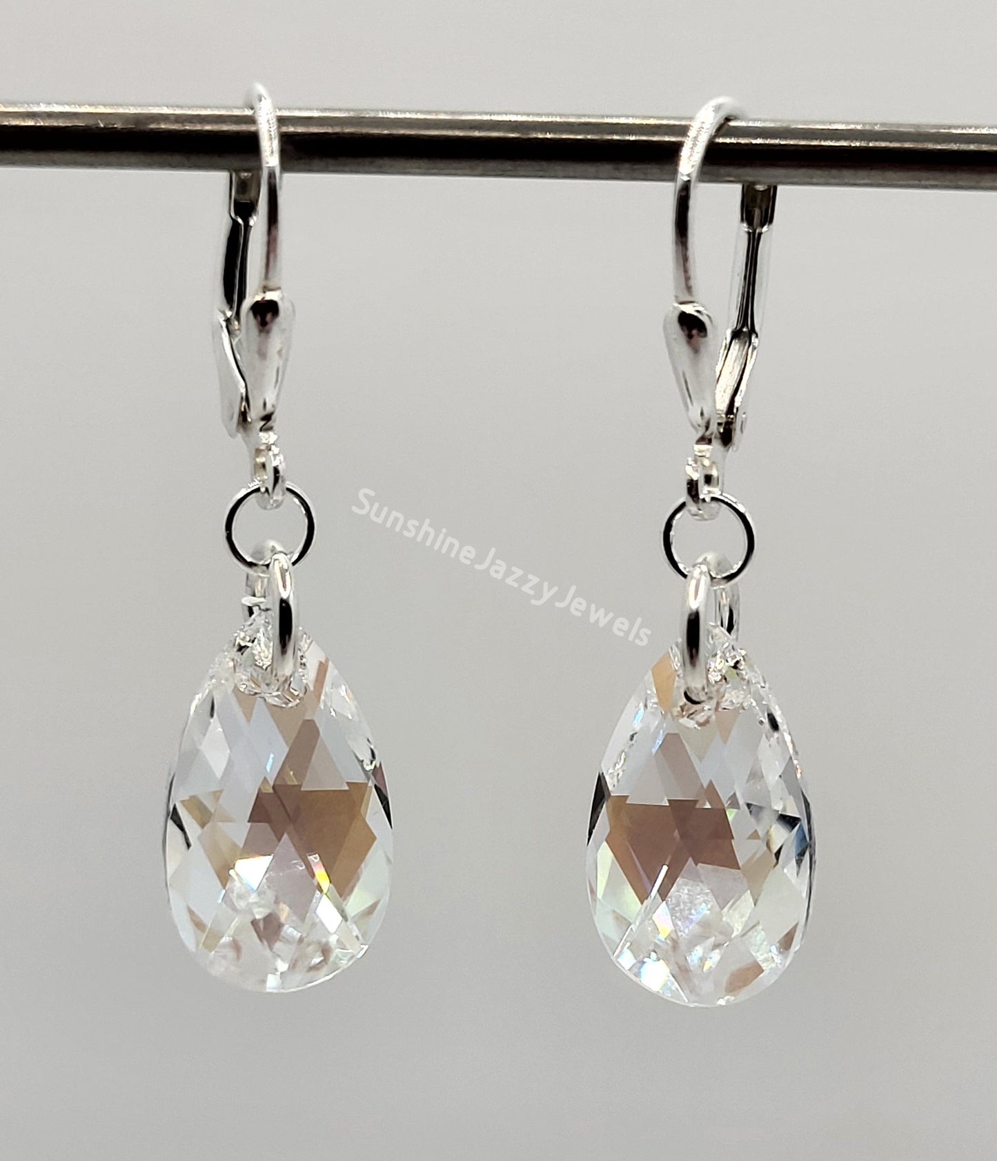 Sterling Silver Earrings - Swarovski Crystal Shimmer Pear Drops