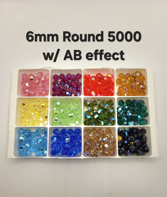 #5000 - Swarovski Crystal 6mm w/ AB Finish Faceted Round Beads