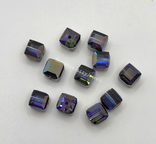 #5601 - 11pc Swarovski Crystal Heliotrope 6mm Faceted Cube Beads; LAST ONE