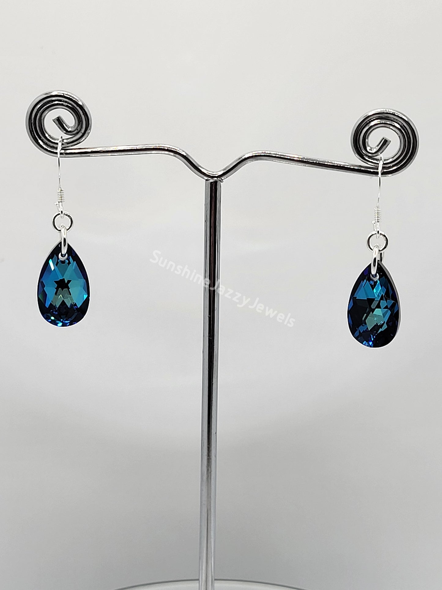 Sterling Silver Earrings - Swarovski Crystal Pear Pendant; Many Colors