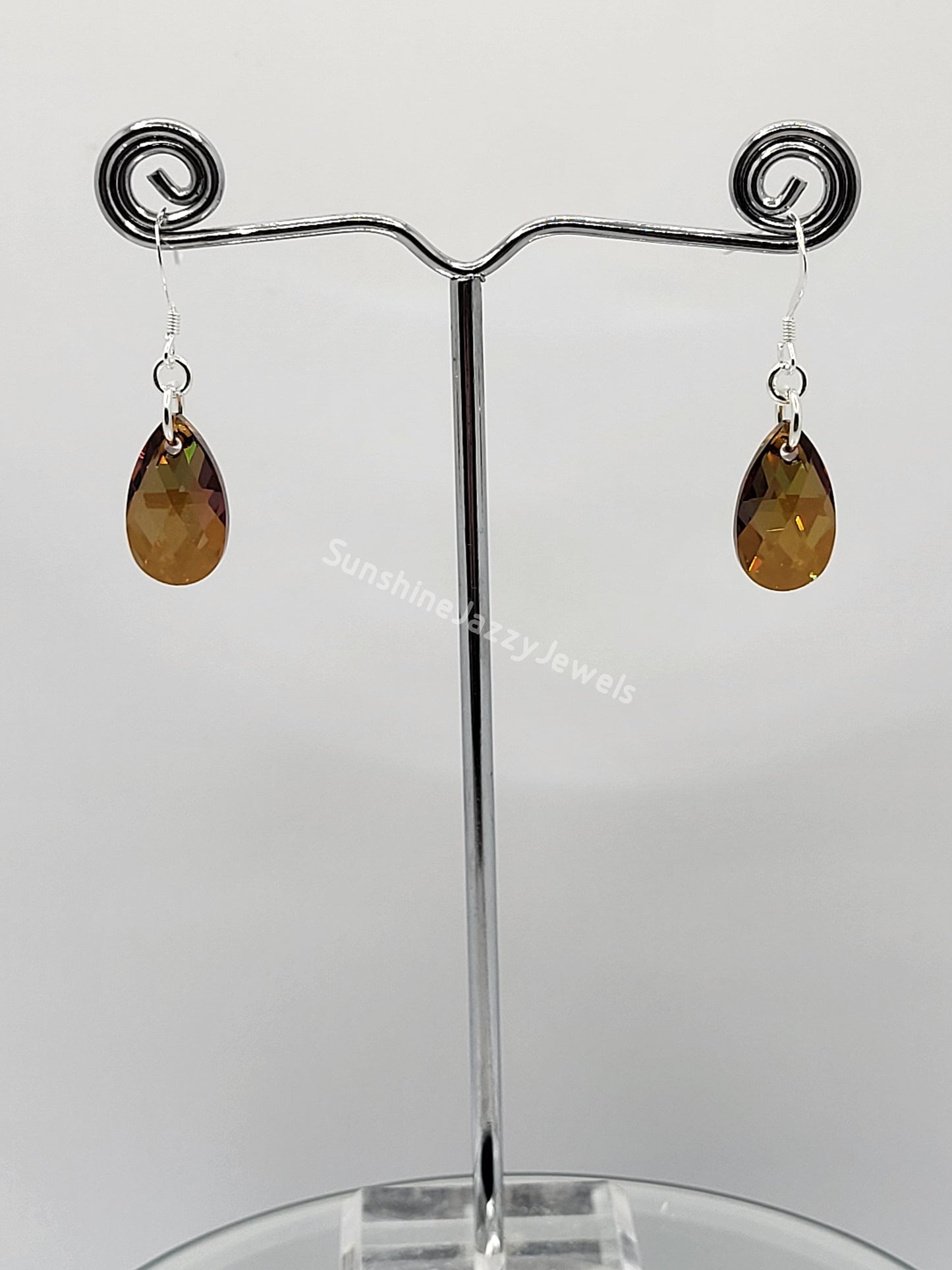 Sterling Silver Earrings - Swarovski Crystal Pear Pendant; Many Colors