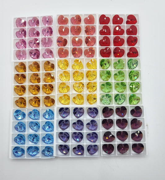 AMAZING DEAL! 12pc Swarovski Crystal 10mm Heart 6202 Pendants w/ AB Finish; Choose Color