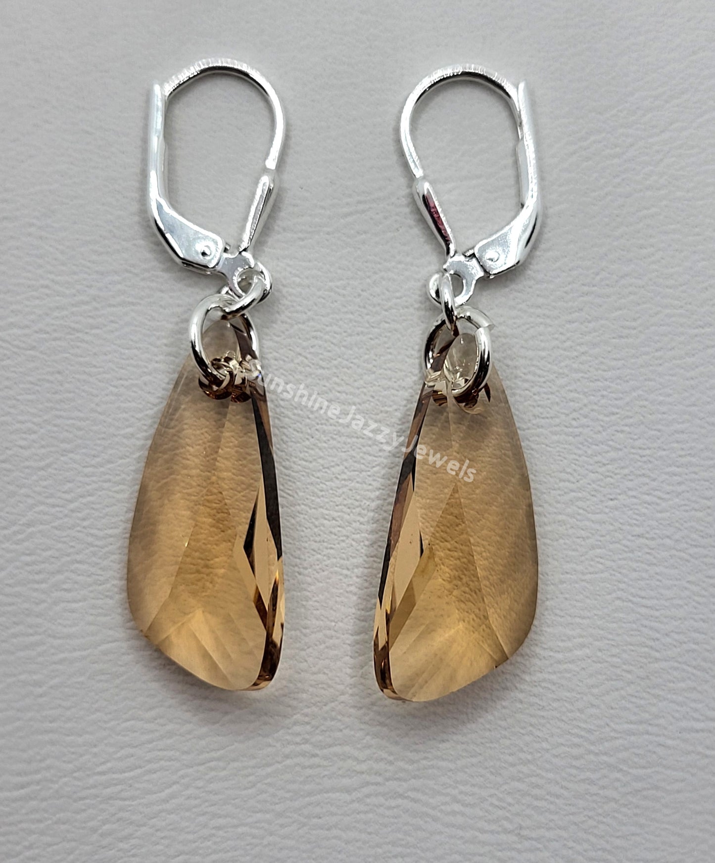 Sterling Silver Earrings - Swarovski Crystal Wing Pendants; VARIOUS COLORS