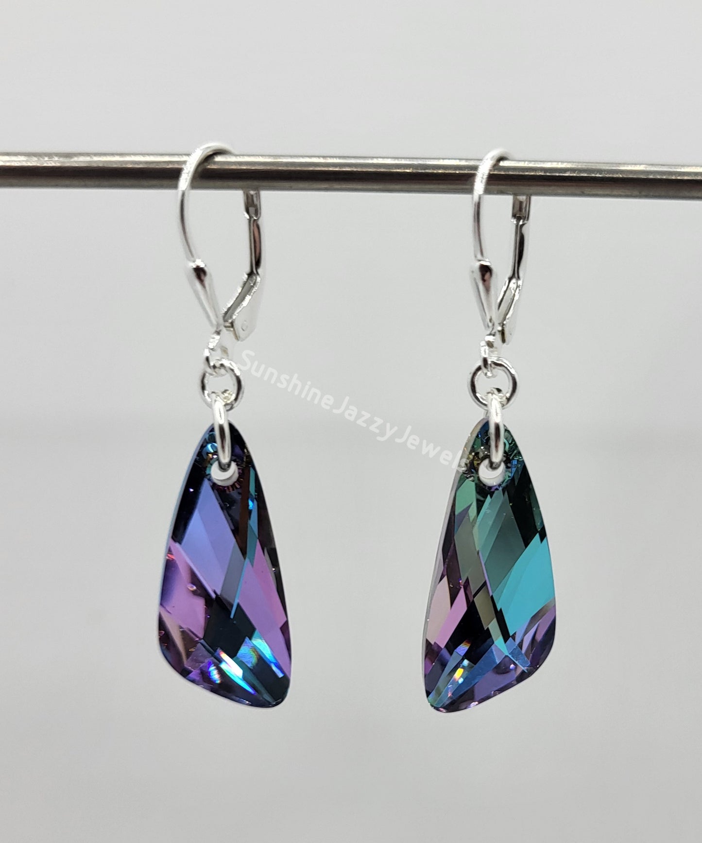 Sterling Silver Earrings - Swarovski Crystal Wing Pendants; VARIOUS COLORS