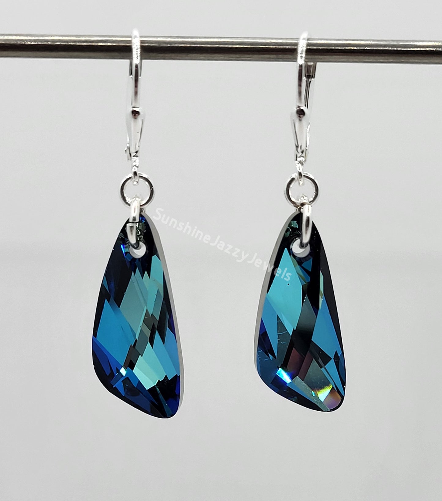 Sterling Silver Earrings - Swarovski Crystal Wing Pendants; VARIOUS COLORS