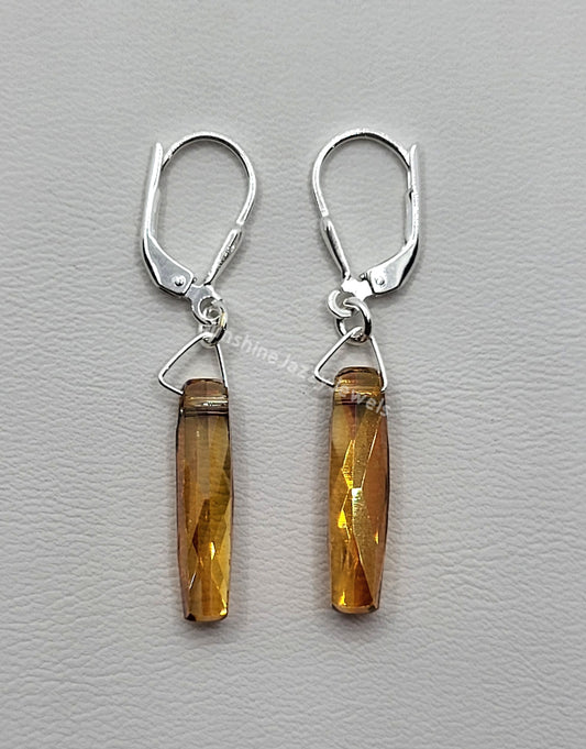 Sterling Silver Earrings - Swarovski Crystal Column Pendant; Multple Colors
