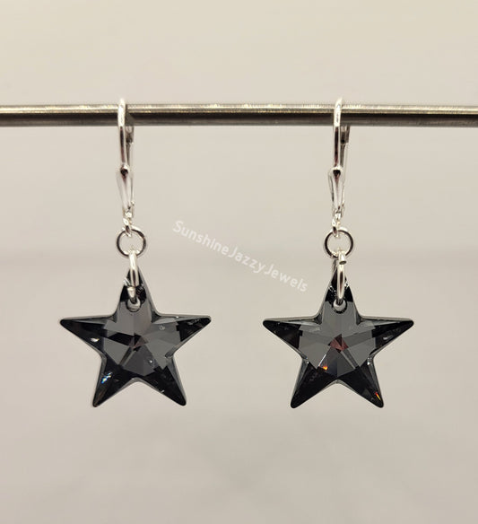Sterling Silver Earrings - Swarovski Crystal Star Pendant; Many Colors