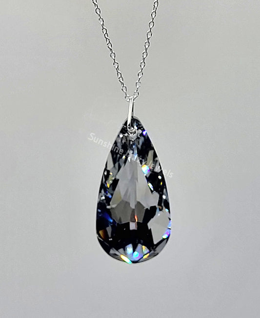 Sterling Silver Necklace - Swarovski Crystal Teardrop 6100 Pendant; Many Colors!!