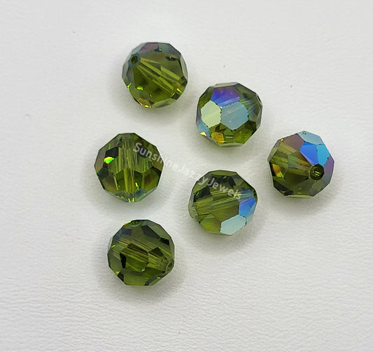 #5000 - 6pc Swarovski Crystal Olivine AB 10mm Faceted Round Beads; LAST ONE