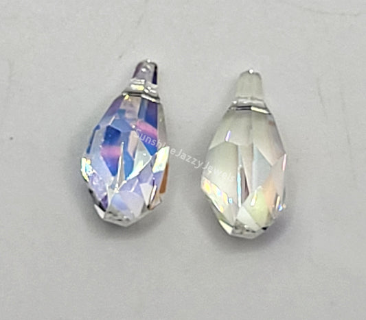 #6015 - 2pc Swarovski Crystal Clear AB 13mm Polygon Pendants; LAST ONE