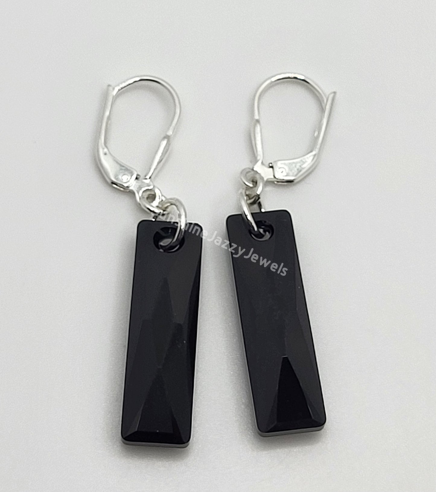 Sterling Silver Earrings - Swarovski Crystal Queen Baguette Pendant; Many Colors