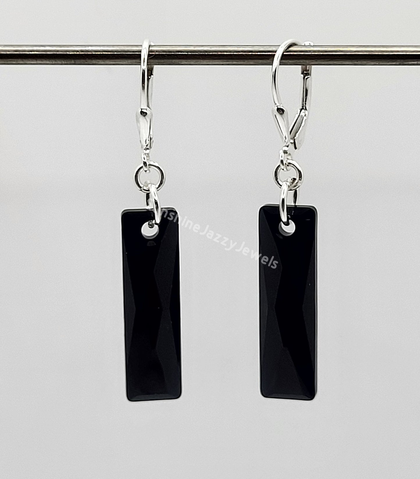 Sterling Silver Earrings - Swarovski Crystal Queen Baguette Pendant; Many Colors