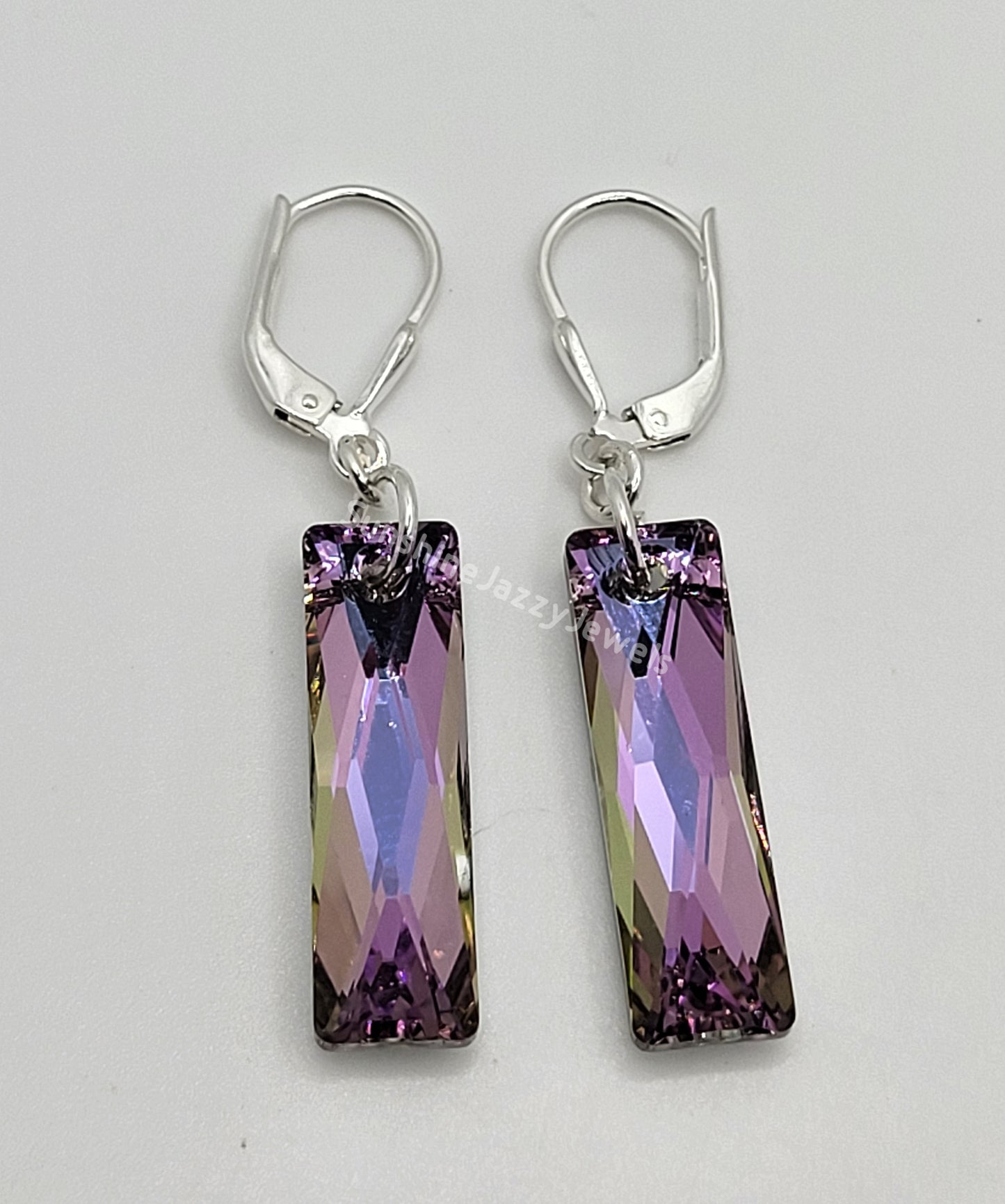 Sterling Silver Earrings - Swarovski Crystal Queen Baguette Pendant; Many Colors