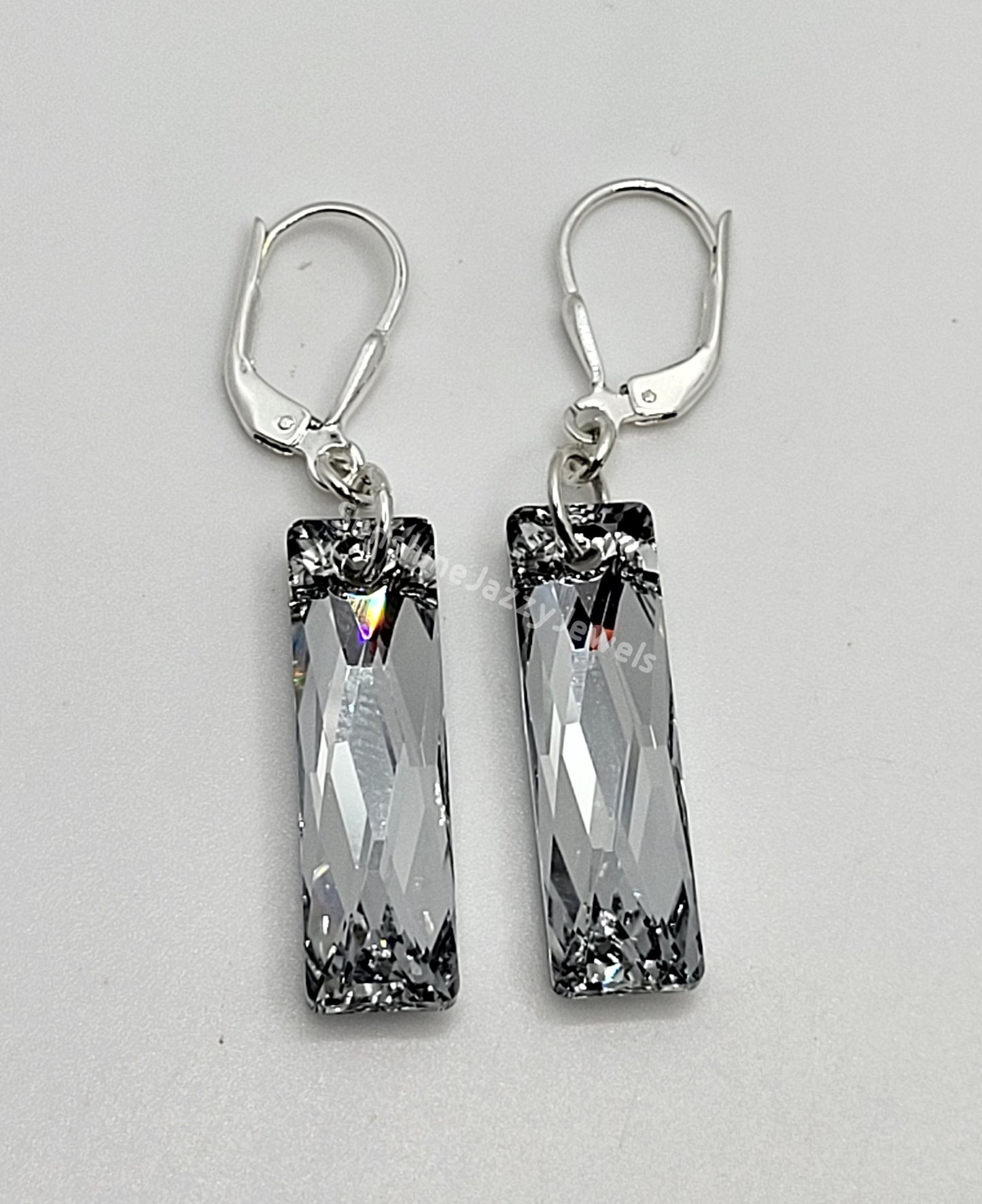 Sterling Silver Earrings - Swarovski Crystal Queen Baguette Pendant; Many Colors