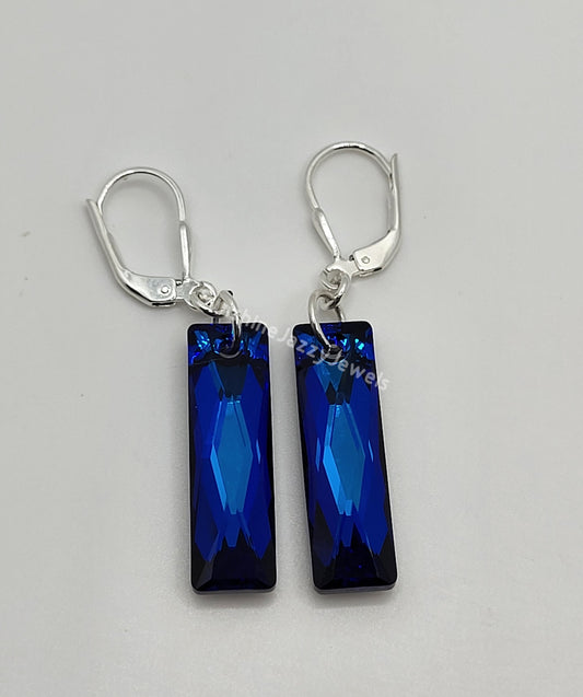 Sterling Silver Earrings - Swarovski Crystal Queen Baguette Pendant; Many Colors