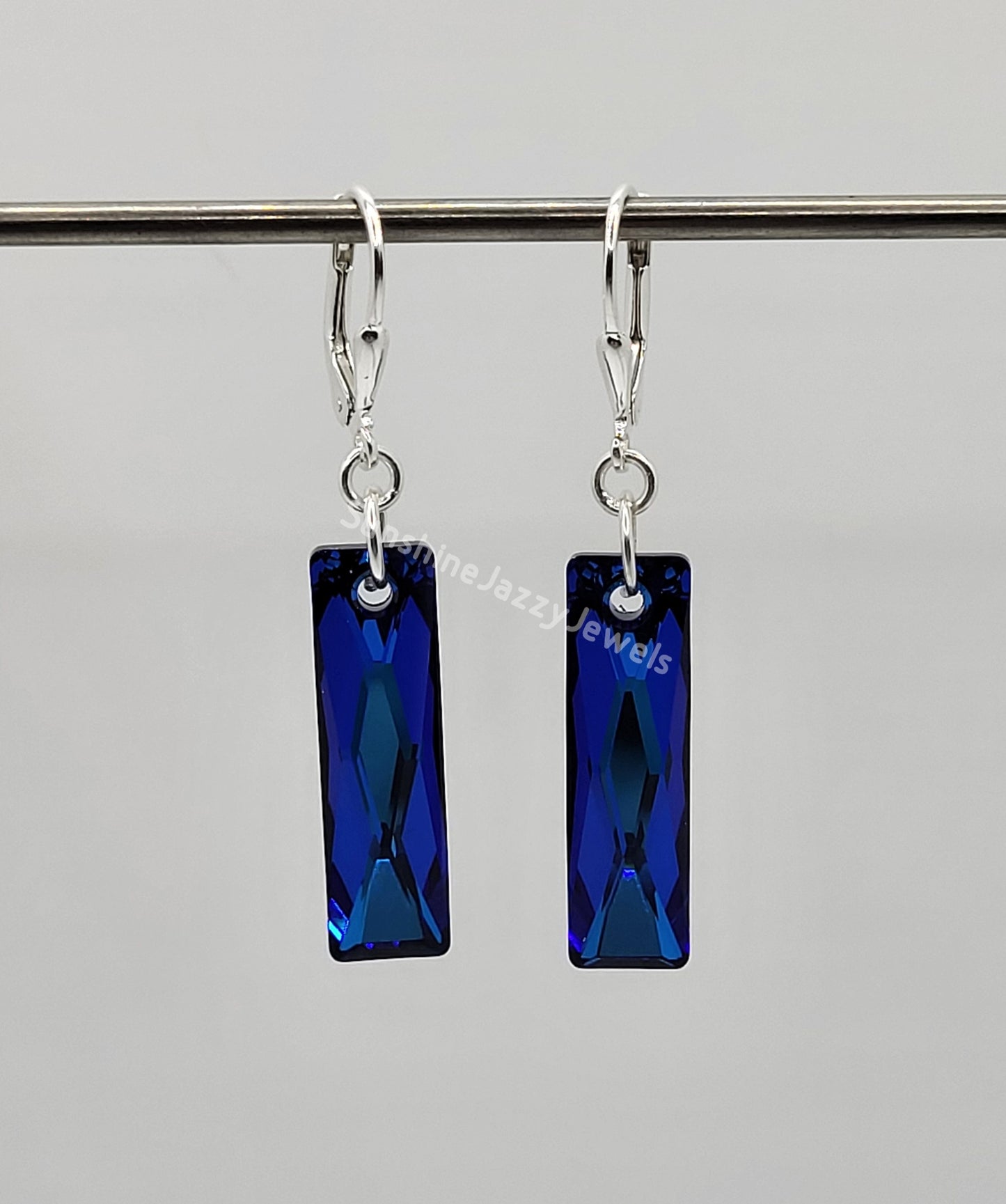 Sterling Silver Earrings - Swarovski Crystal Queen Baguette Pendant; Many Colors