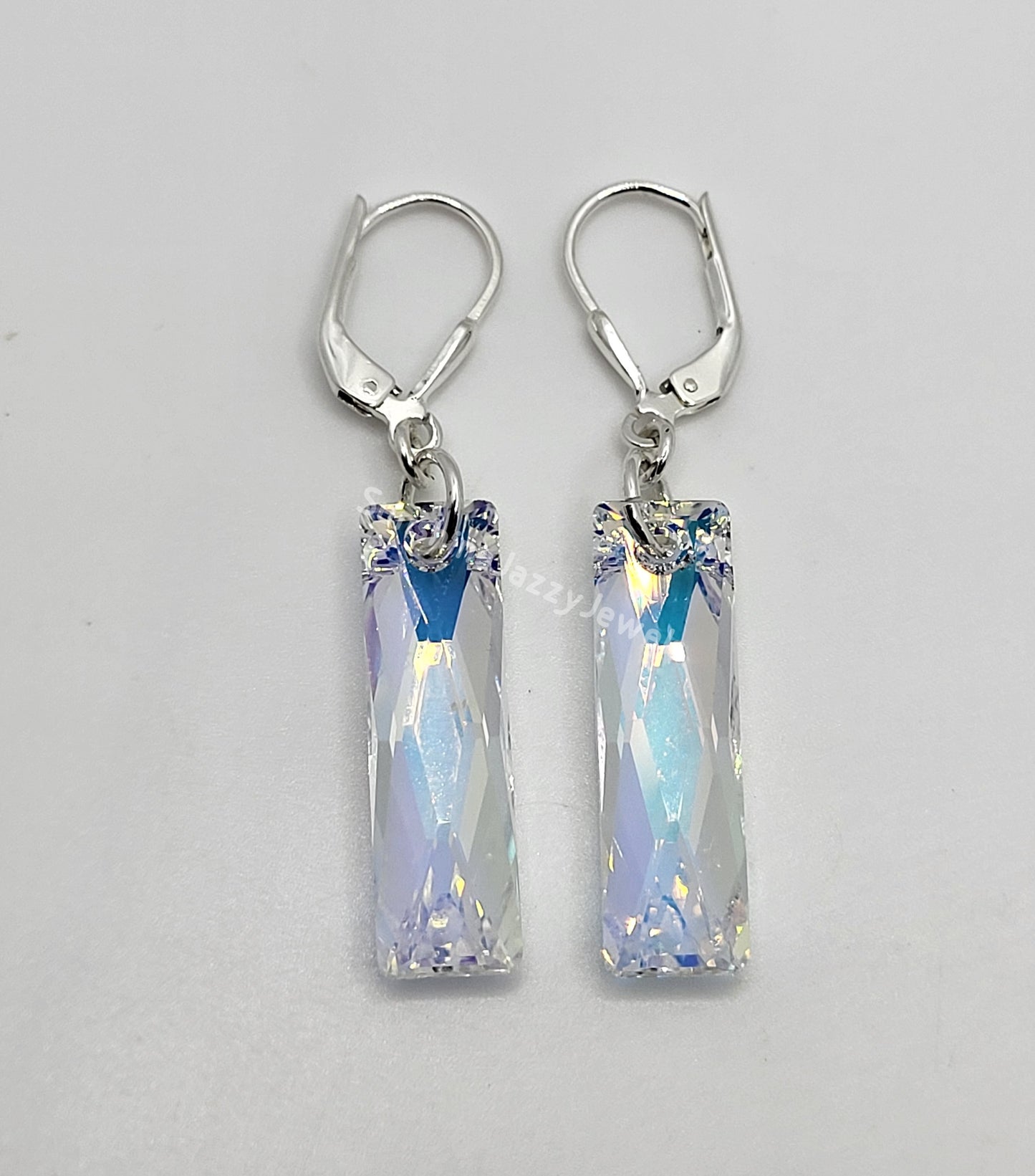 Sterling Silver Earrings - Swarovski Crystal Queen Baguette Pendant; Many Colors