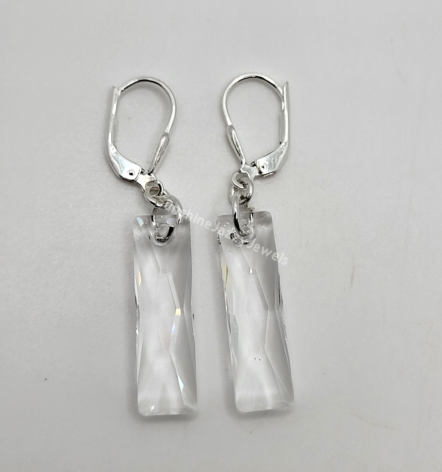 Sterling Silver Earrings - Swarovski Crystal Queen Baguette Pendant; Many Colors