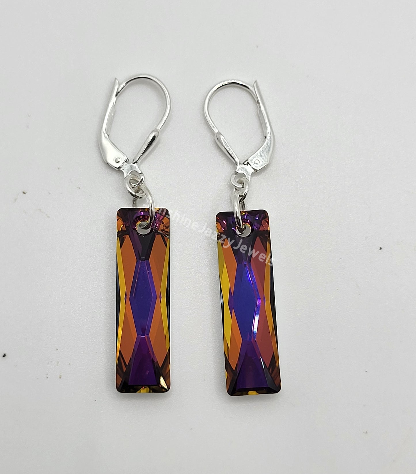 Sterling Silver Earrings - Swarovski Crystal Queen Baguette Pendant; Many Colors