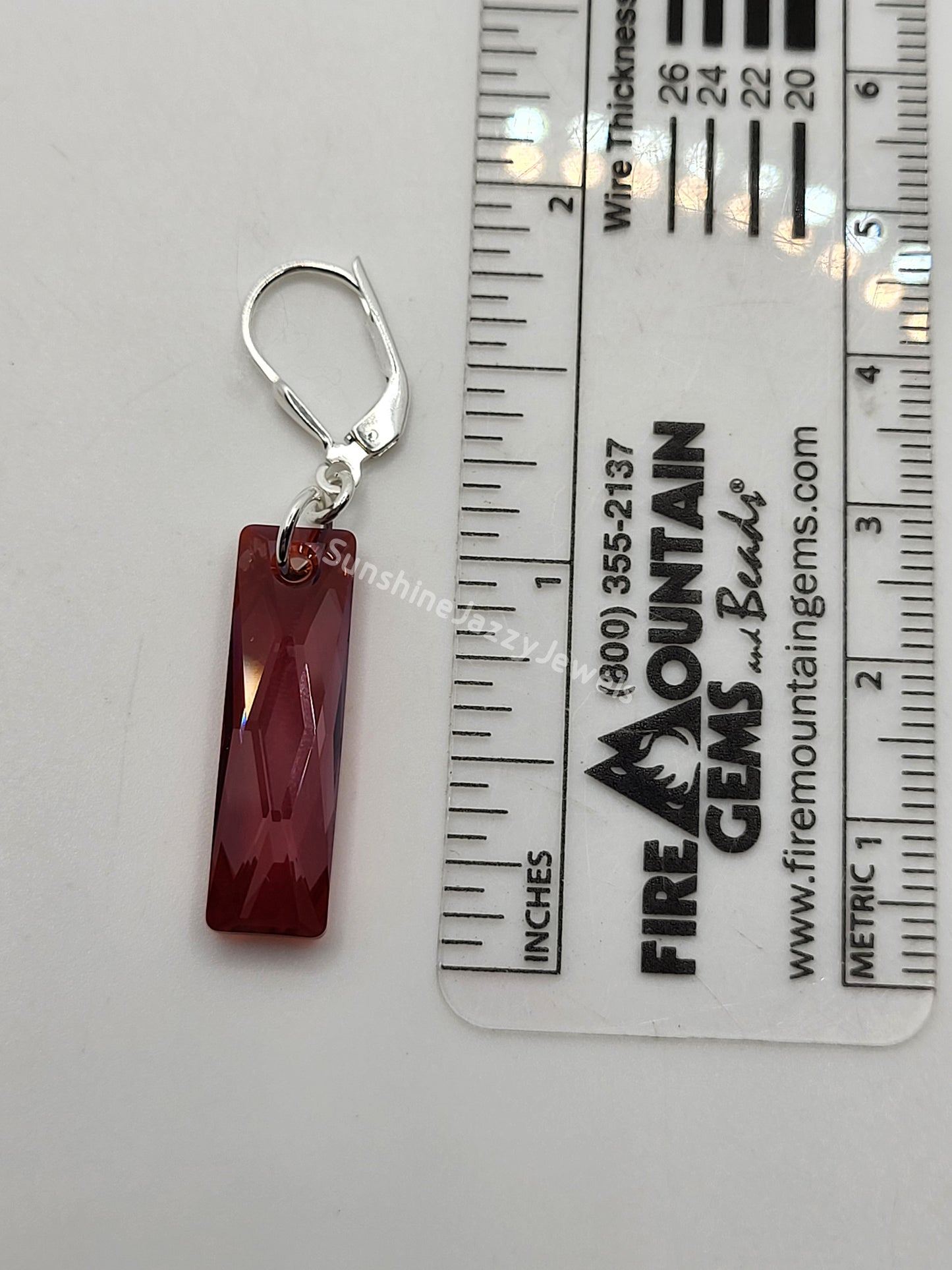 Sterling Silver Earrings - Swarovski Crystal Queen Baguette Pendant; Many Colors