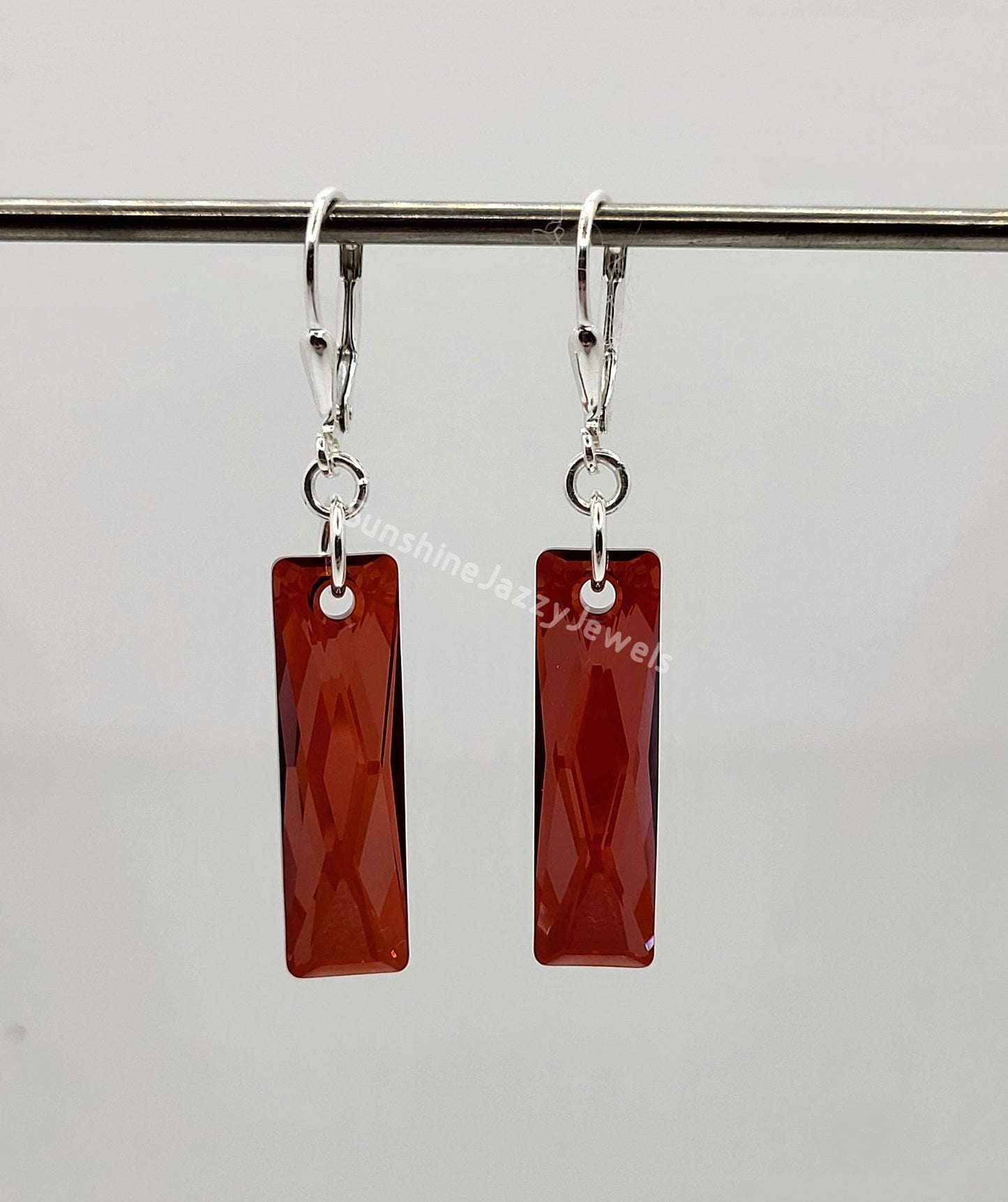 Sterling Silver Earrings - Swarovski Crystal Queen Baguette Pendant; Many Colors