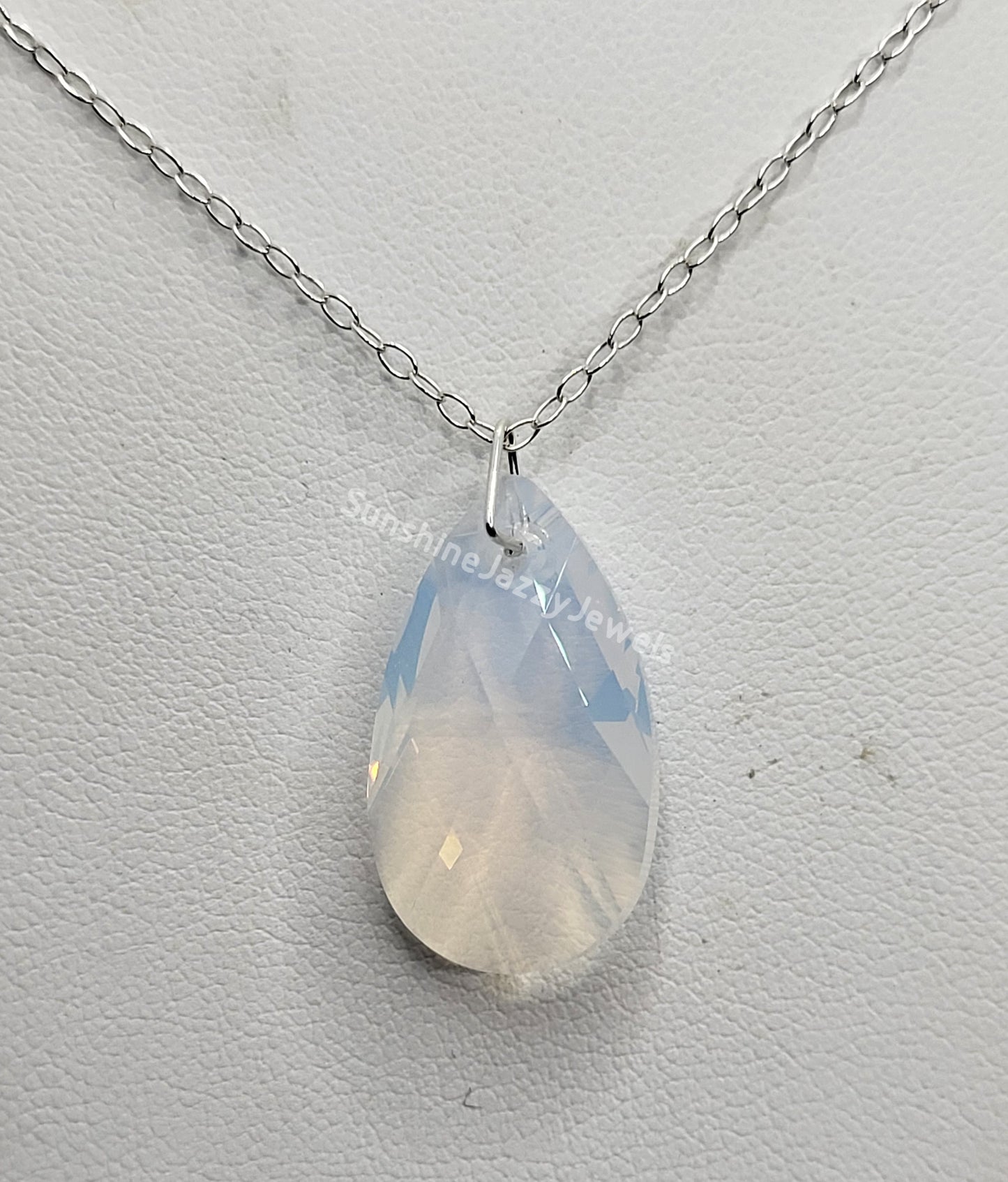 Sterling Silver Necklace - Swarovski Crystal White Opal Pear Pendant; LAST ONE