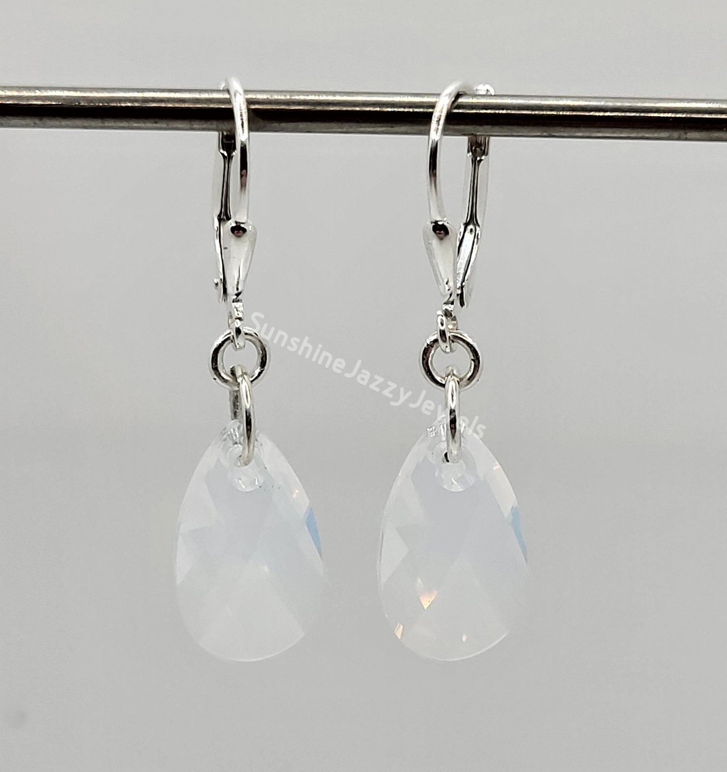 Sterling Silver Earrings - Swarovski Crystal White Opal Pear Pendant; LAST ONE