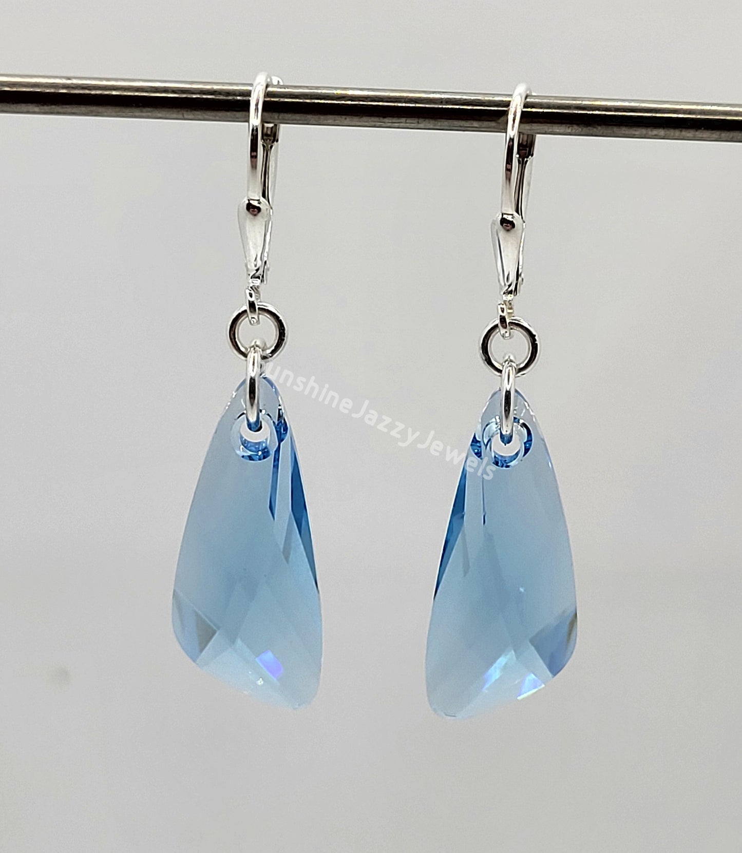 Sterling Silver Earrings - Swarovski Crystal Aquamarine Wing Pendant; LAST ONE