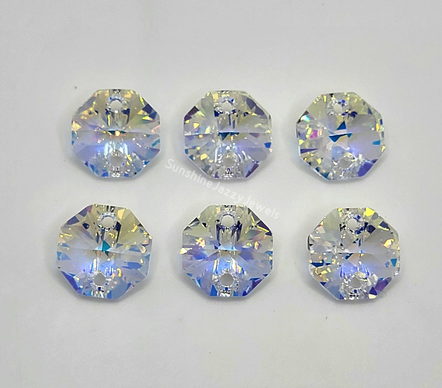 #6404 - Swarovski Crystal Clear AB 14mm 2 Hole Octagon Pendants
