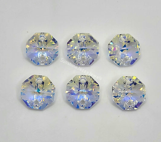 #6404 - Swarovski Crystal Clear AB 14mm 2 Hole Octagon Pendants