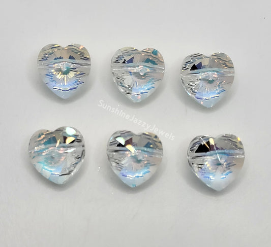 #5742 - Swarovski Crystal Clear AB 10mm Heart Beads; 6pc per pack