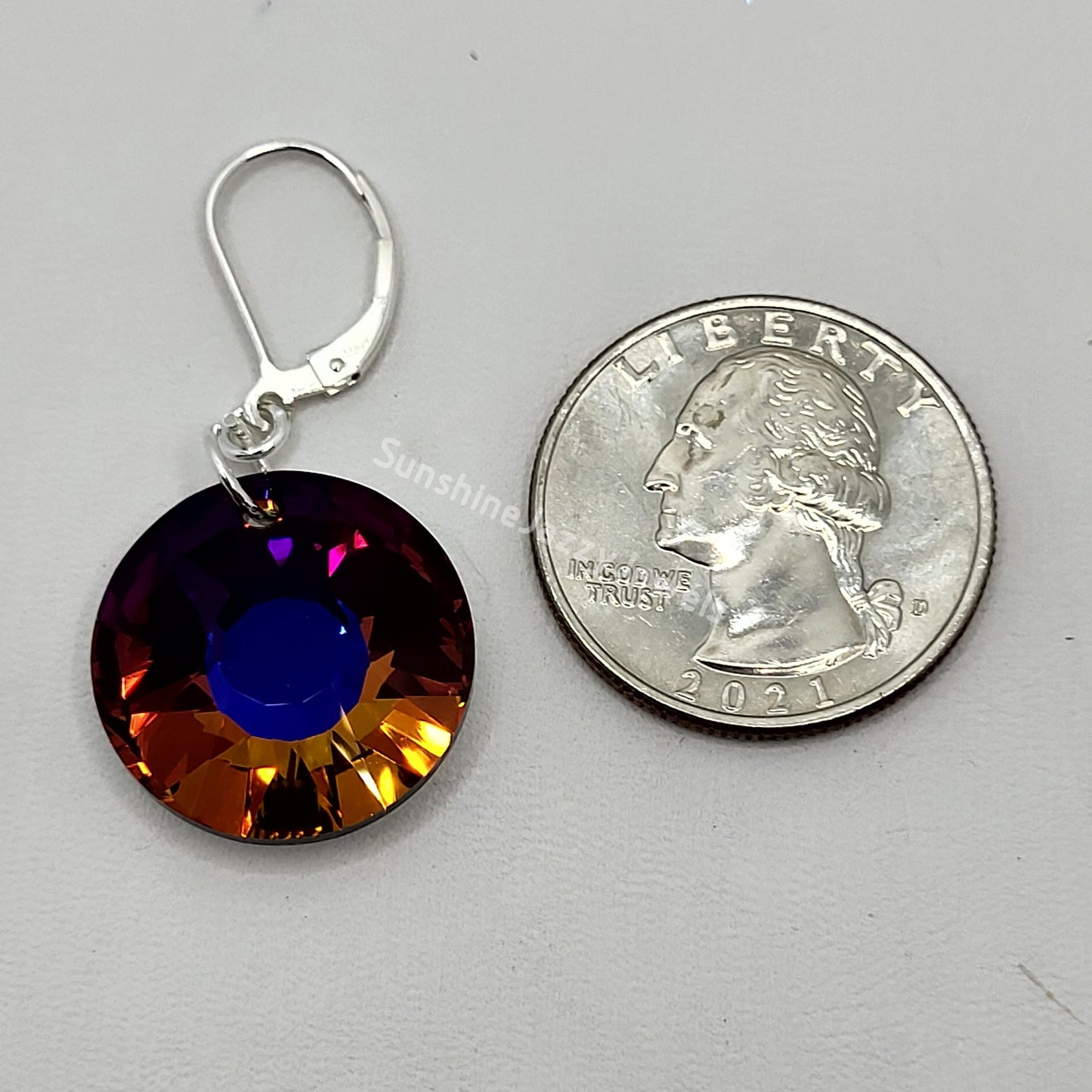Sterling Silver Earrings - Swarovski Crystal Volcano Sun Disc Pendants