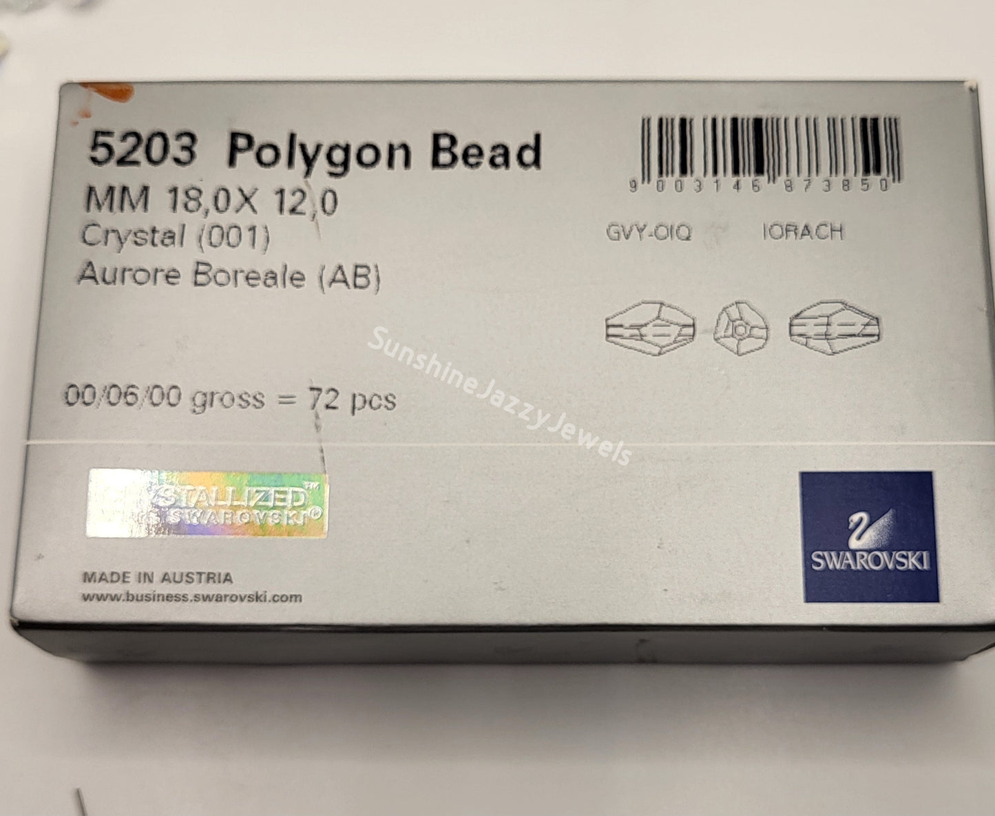 #5203 - Swarovski Crystal Clear AB Polygon Bead; 2 Sizes; 4pc per pack