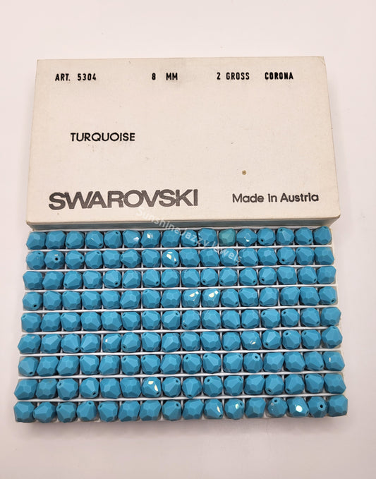 #5304 - Factory Pack Swarovski Crystal 8mm Turquoise Round Bicone Beads; 288pc