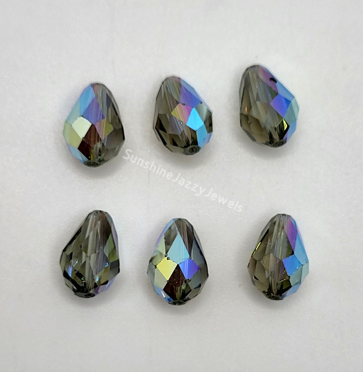 WEB EXCLUSIVE - #5500 - 6pc Swarovski Crystal Black Diamond AB 9x6mm Teardrop Beads