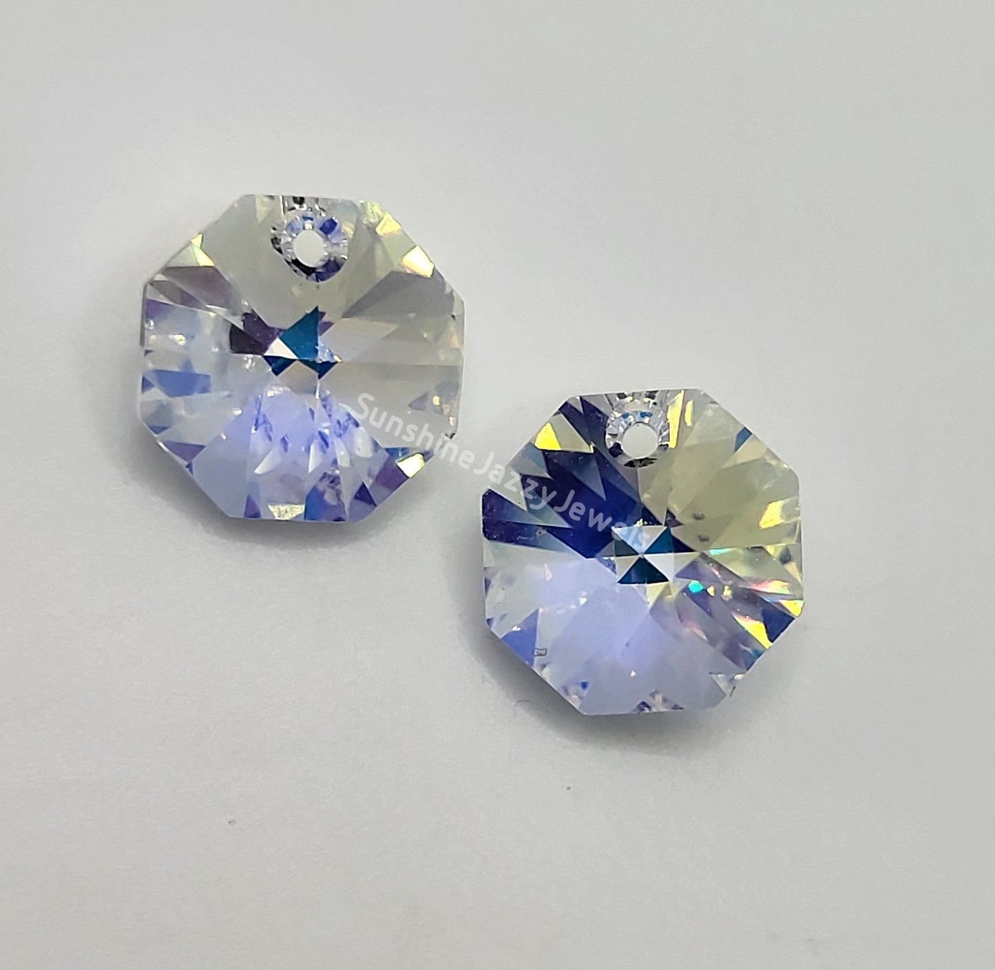 #6401 - 2pc Swarovski Crystal Clear AB 8mm Octagon Pendants; LAST ONE