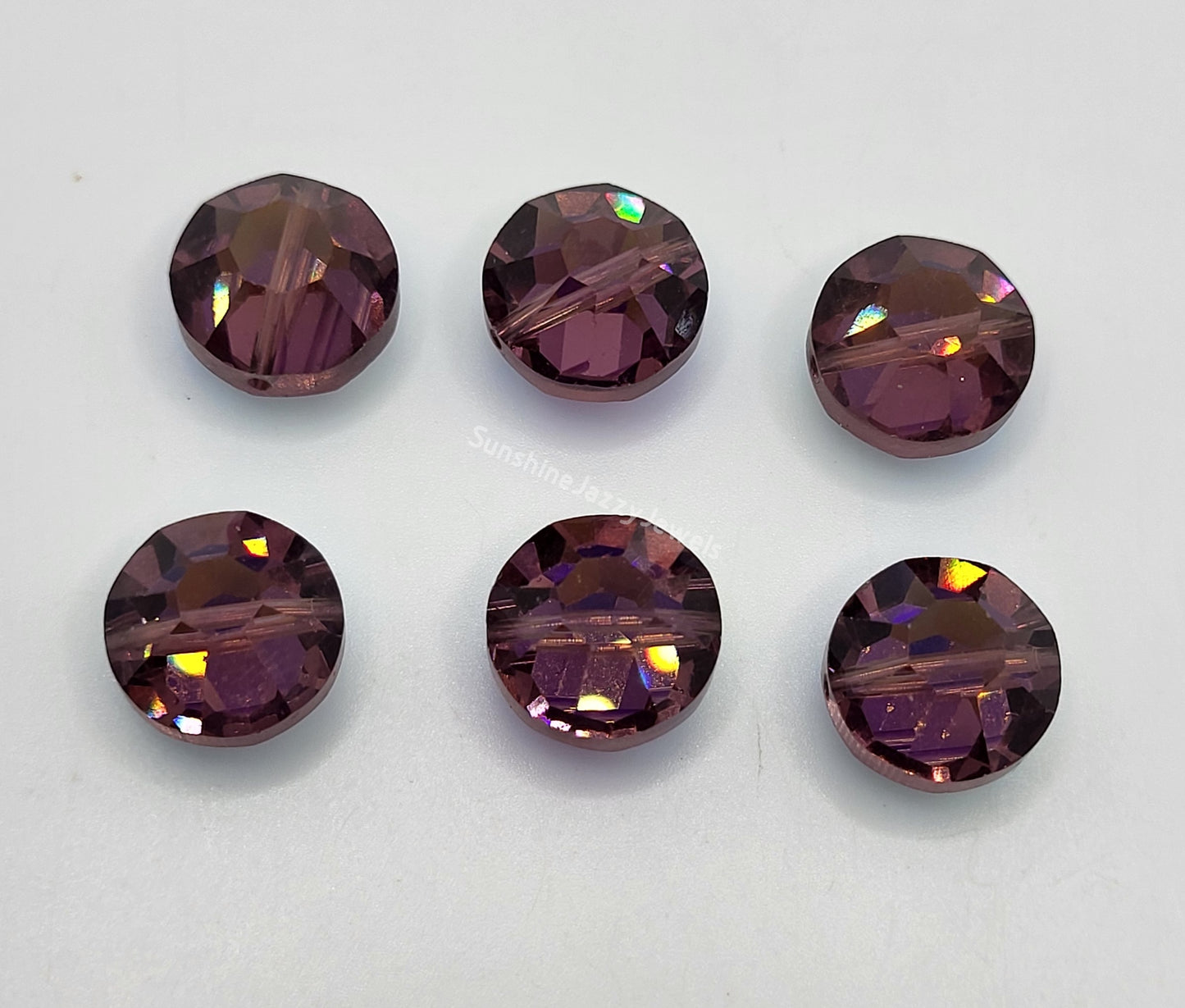 WEB EXCLUSIVE - #5100 - 6pc Swarovski Crystal Amethyst AB 12mm Lentil Beads