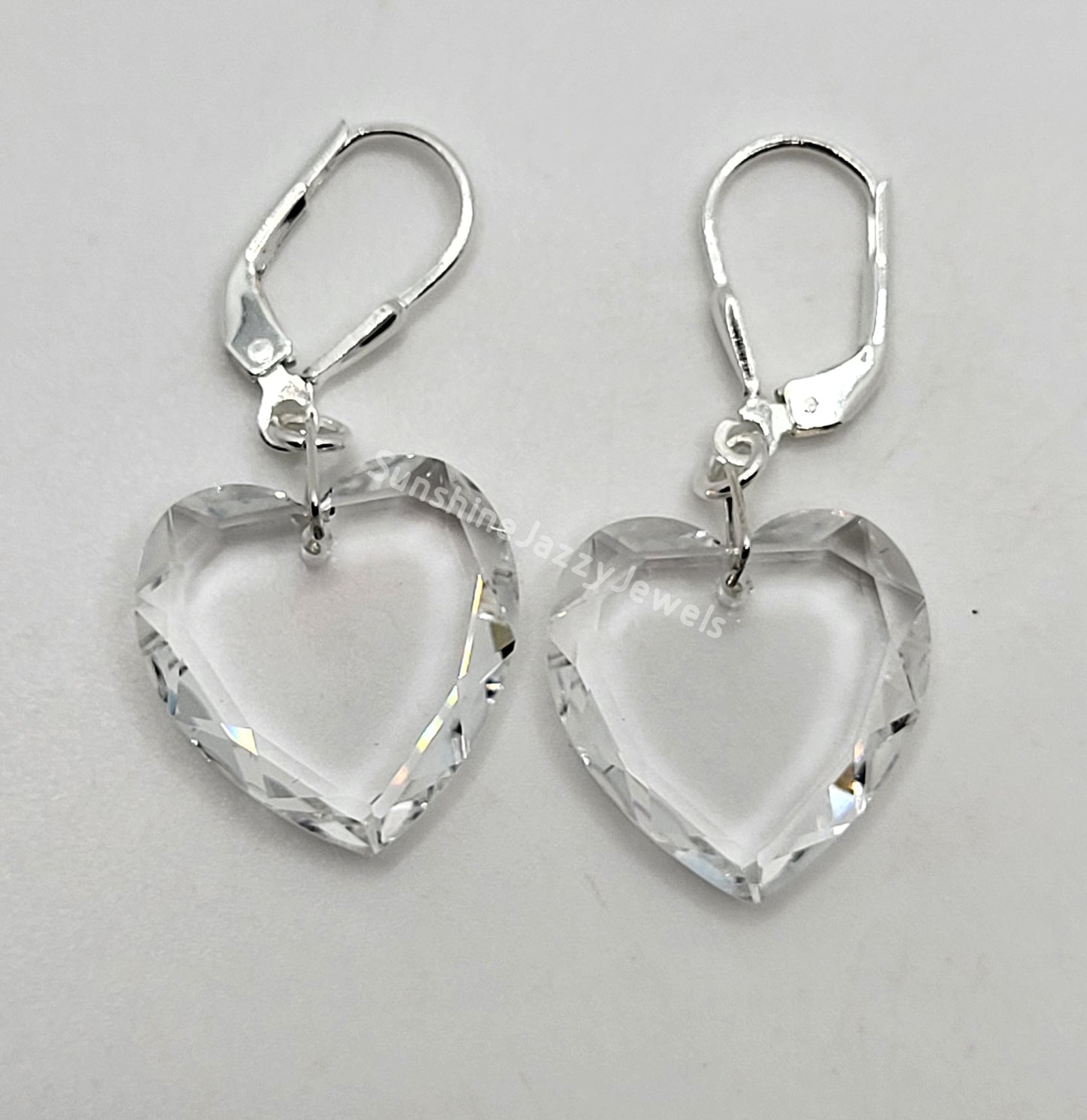 Sterling Silver Earrings - Swarovski Crystal Clear Heart 6225
