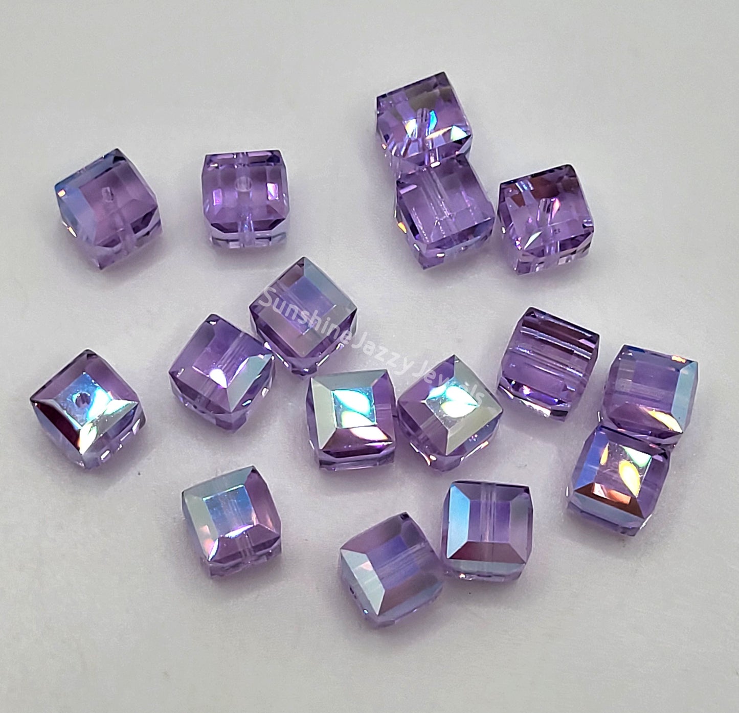 #5601 - Swarovski Crystal 6mm Cube Beads w/ AB Finish; 6pc per pack