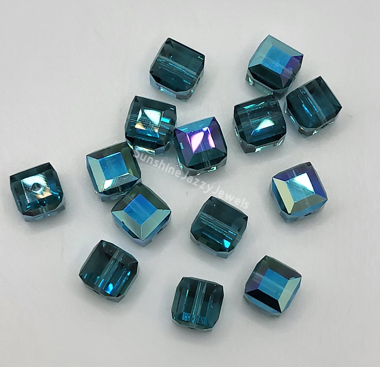 #5601 - Swarovski Crystal 6mm Cube Beads w/ AB Finish; 6pc per pack
