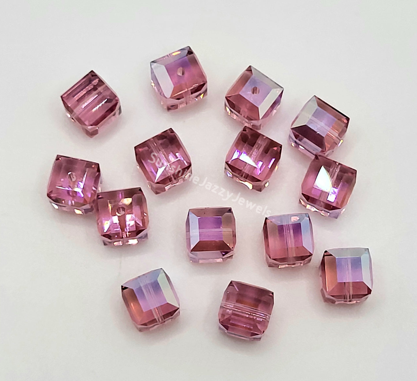 #5601 - Swarovski Crystal 6mm Cube Beads w/ AB Finish; 6pc per pack